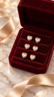 Heart Solitaire Earrings Set – 3 Pairs - Aaryahi Silver jewellery product photo
