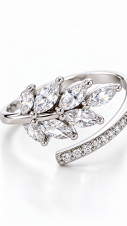 925 Silver CZ Marquise Leaf Adjustable Ring