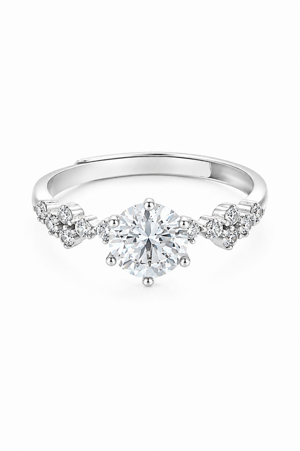 Round Solitaire Floral Adjustable Ring