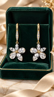 CZ Floral Drop Earrings - Aaryahi Silver jewellery product photo