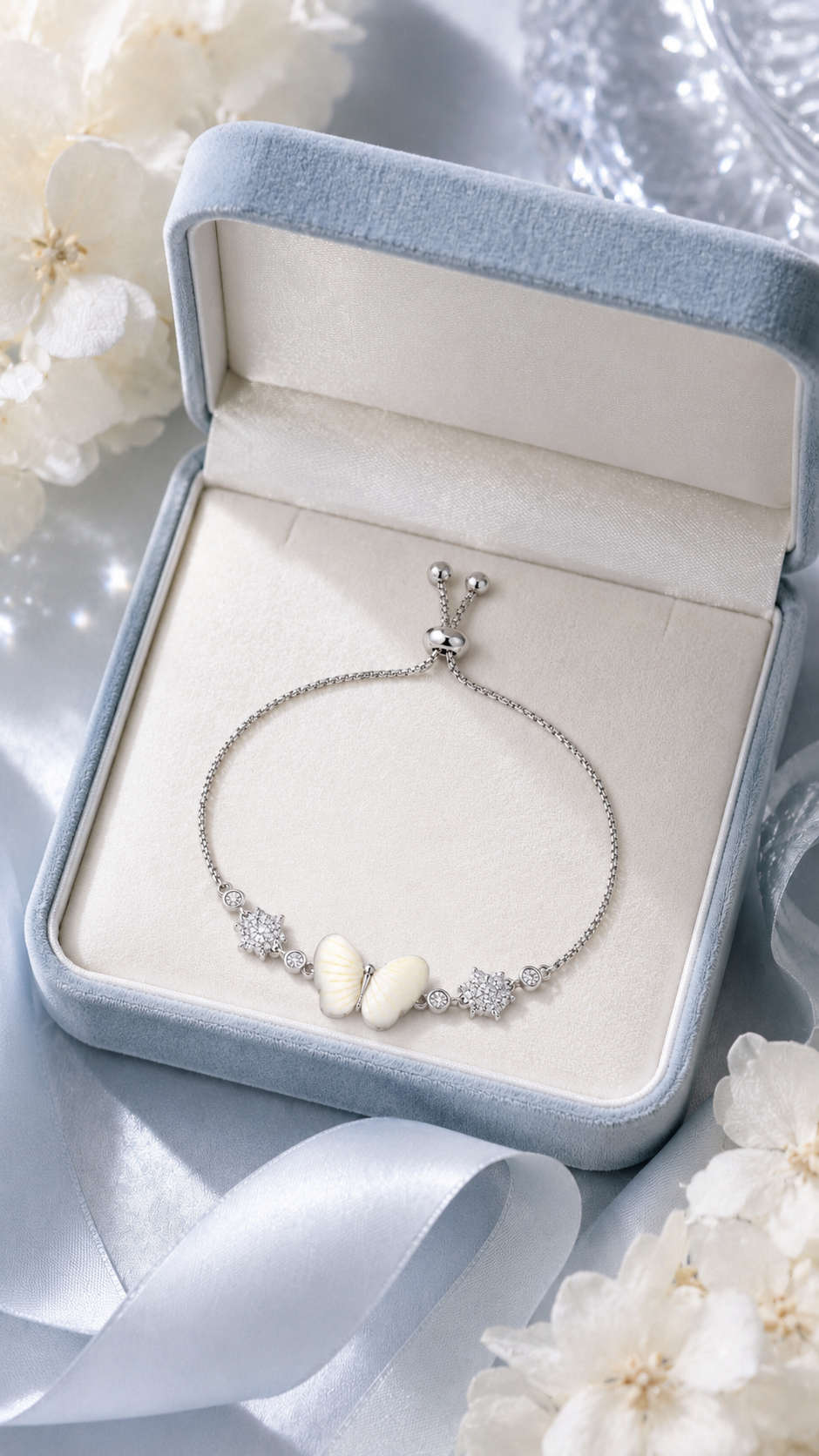 White Butterfly Adjustable Bracelet