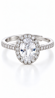 Silver CZ Oval Halo Adjustable Ring