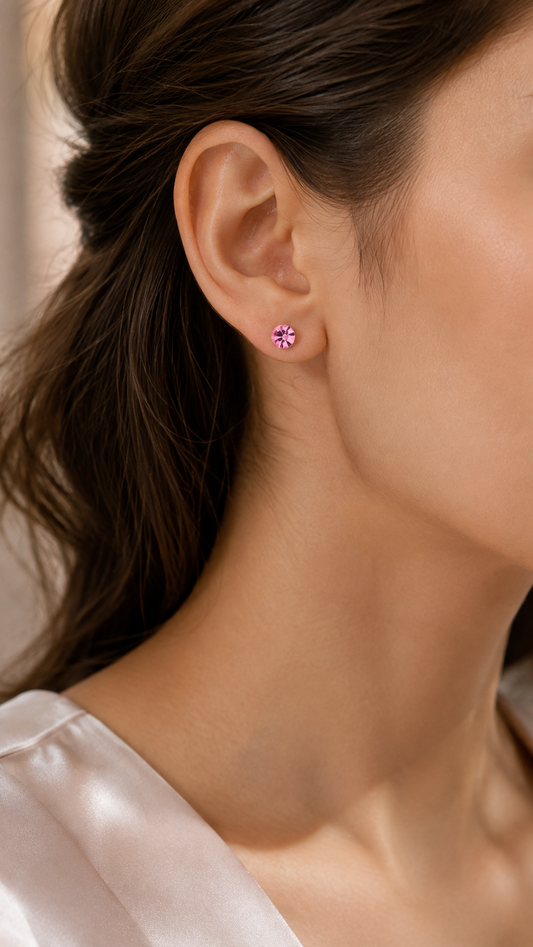 Pink Round Solitaire Earrings