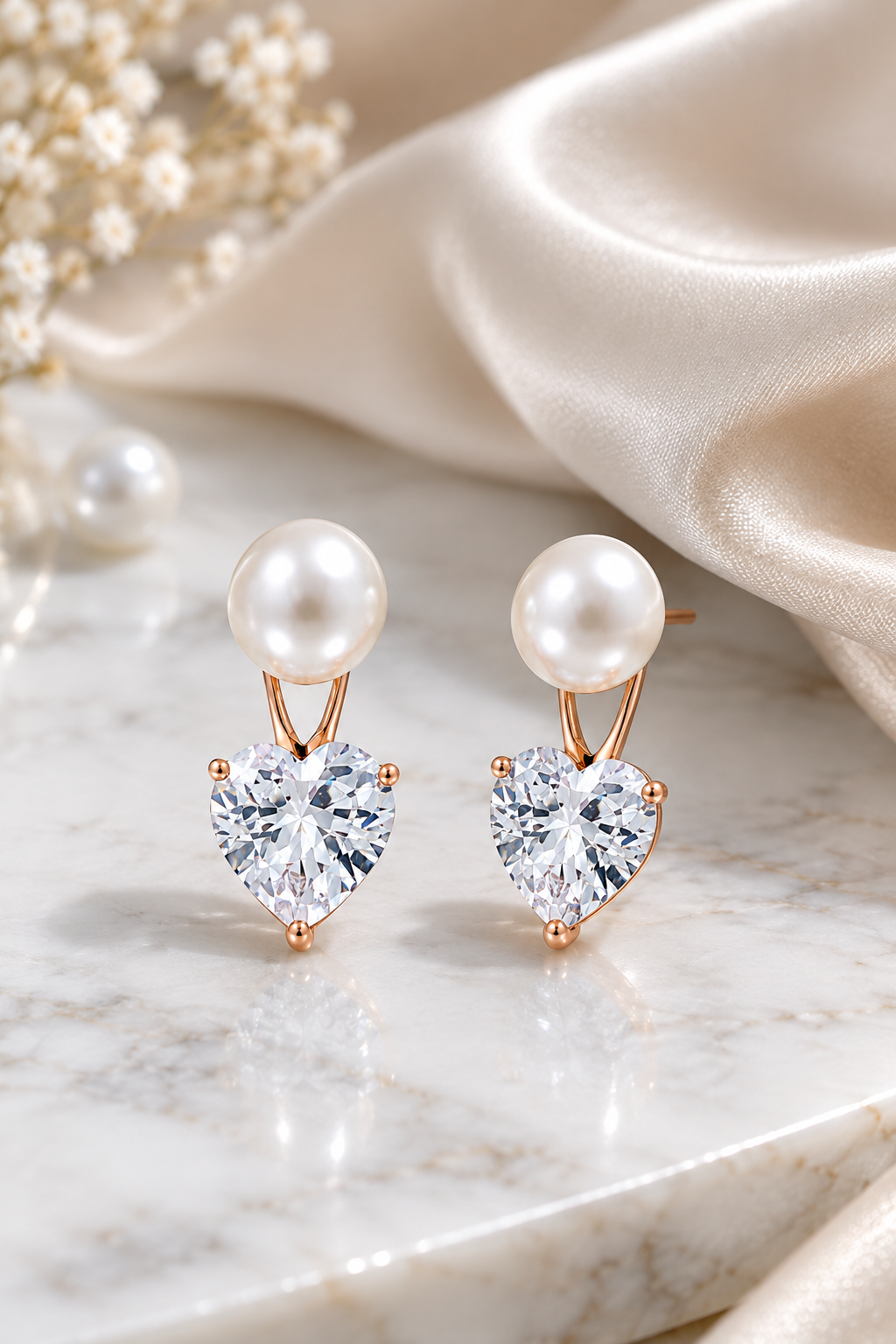 Pearl & Heart-Cut Earrings