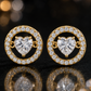 Elegant Gold Open Circle Heart Crystal Halo Stud Earrings
