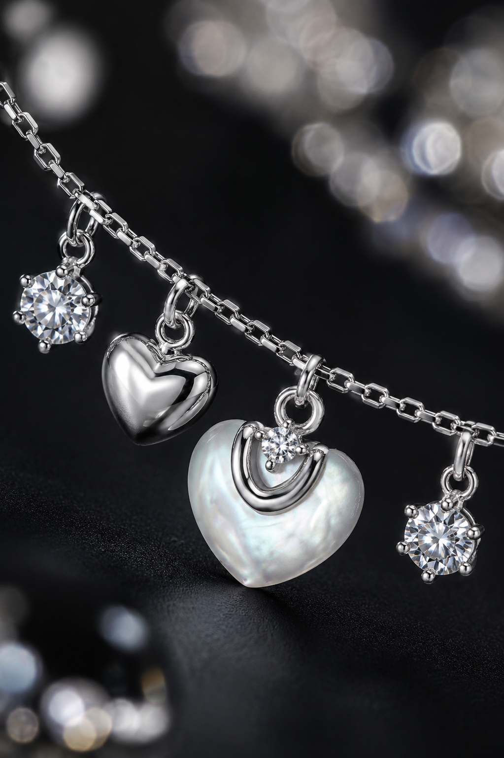 Pearl Heart Dangle Charm Bracelet