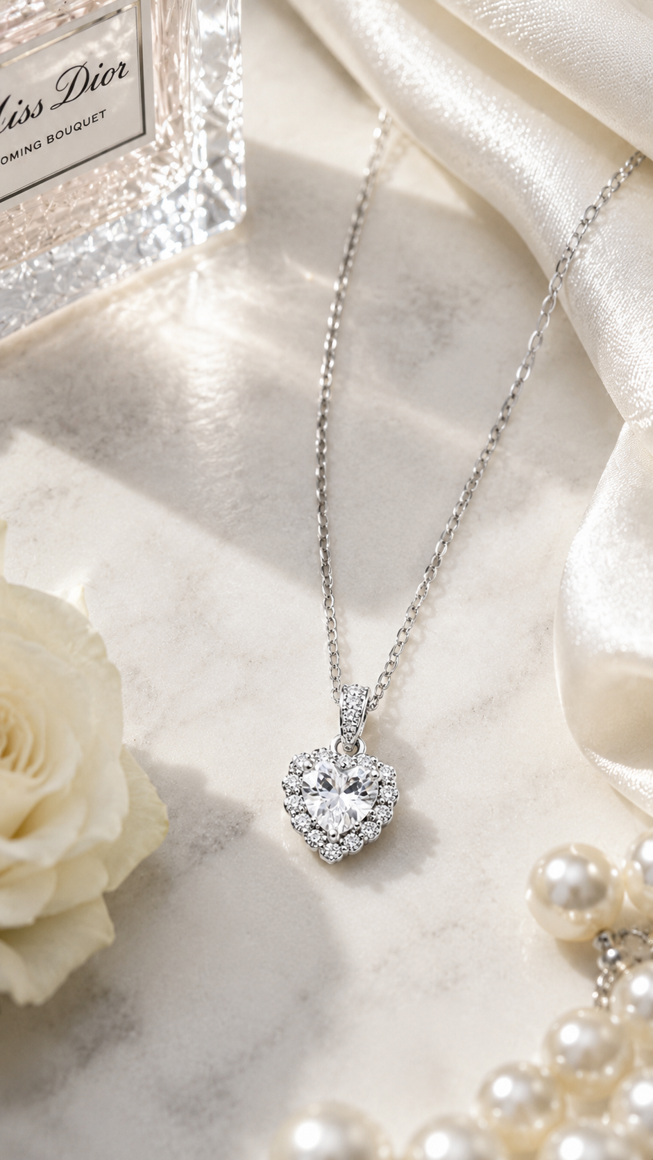 Silver Heart Halo Necklace