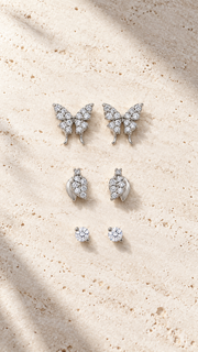 Butterfly, Leaf & Solitaire Stud Earrings Set - Aaryahi Silver jewellery product photo