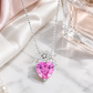 Elegant Silver Pink Heart Floral Pendant Necklace