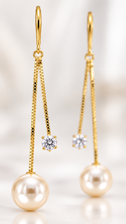 Pearl & CZ Drop Earrings - Aaryahi Silver jewellery product photo
