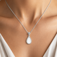 Elegant Silver White Teardrop Pendant Necklace