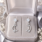 Silver Crescent Moon CZ Drop Earrings