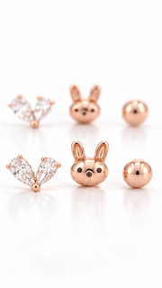 Butterfly, Bunny & Ball Stud Earrings Set - Aaryahi Silver jewellery product photo