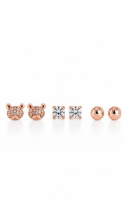 Teddy Bear, Solitaire Ball Earrings Set - Aaryahi Silver jewellery product photo