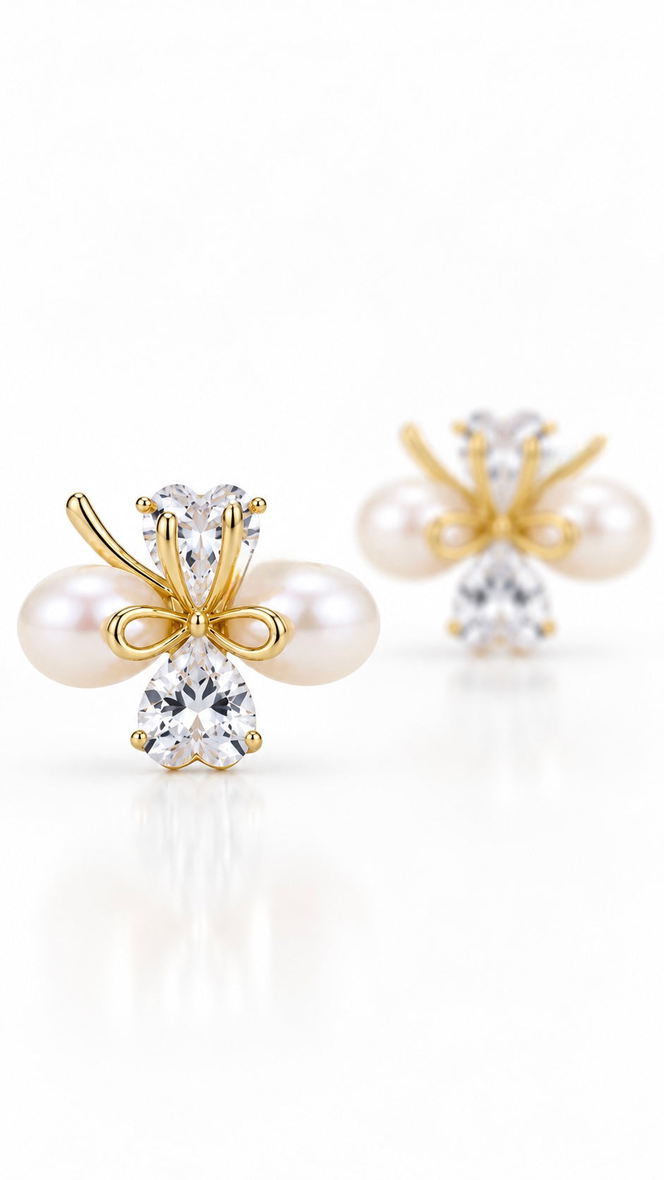 Pearl & Heart Bow Earrings