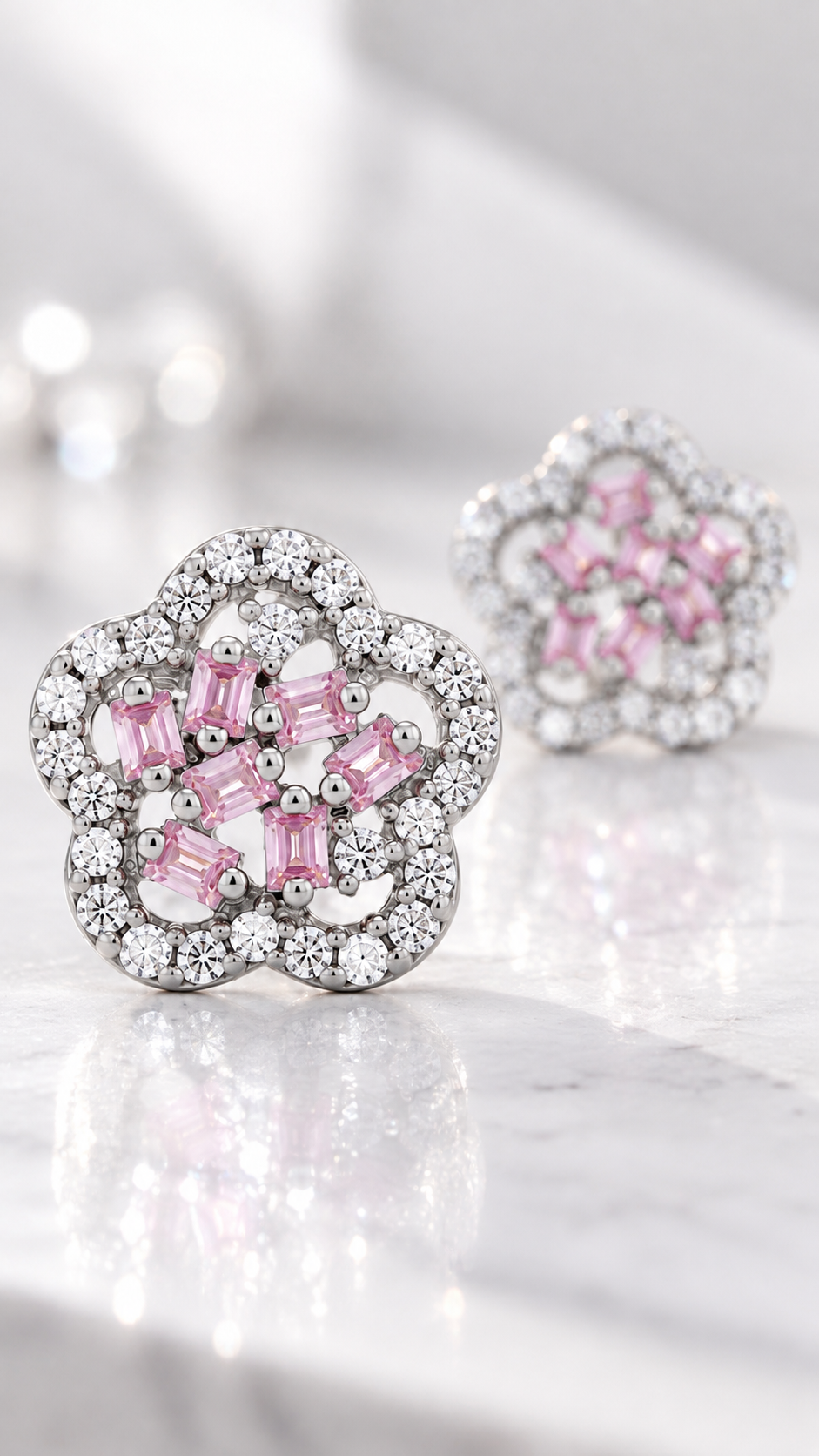 Silver Pink Earrings