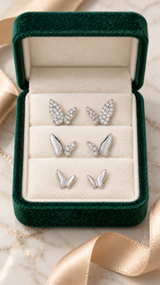 Butterfly, Half Plain Butterfly Stud Earrings Set - Aaryahi Silver jewellery product photo
