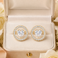 Elegant Gold Open Circle Heart Crystal Halo Stud Earrings