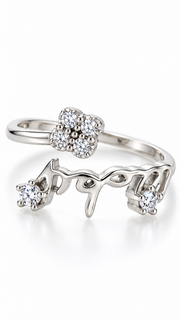 Silver CZ Floral Branch Adjustable Ring