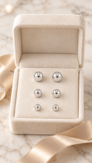 Polished Ball Stud Earrings Set – 3 Sizes - Aaryahi Silver jewellery product photo