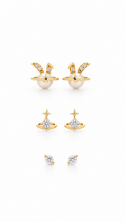 Bunny Pearl Planet, Star Solitaire Earrings Set - Aaryahi Silver jewellery product photo