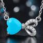Elegant Silver Blue Heart Bow Pendant Necklace