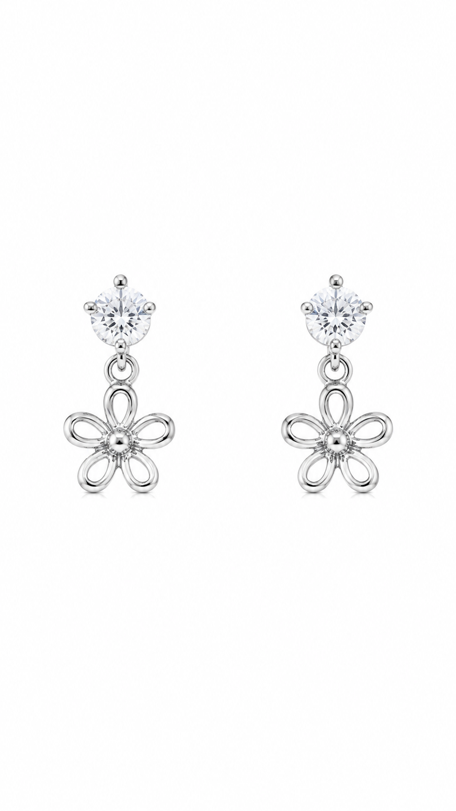 Elegant 925 Sterling Silver Round CZ Open Flower Drop Earrings for Women