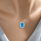 Elegant Silver Oval Blue Halo CZ Pendant Necklace