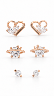 Heart, Crown Planet & Solitaire Stud Earrings Set - Aaryahi Silver jewellery product photo