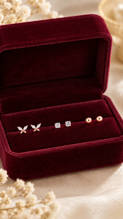 Butterfly, Solitaire & Ball Earrings - Aaryahi Silver jewellery product photo