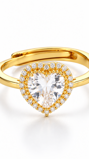Gold CZ Heart Halo Adjustable Ring