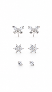 Butterfly, Floral Cluster Solitaire Stud Earrings Set - Aaryahi Silver jewellery product photo