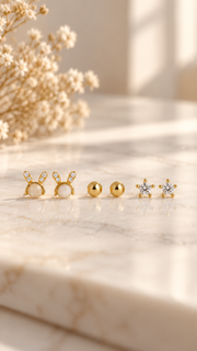 Bunny Pearl, Ball & Star Earrings - Aaryahi Silver jewellery product photo