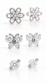 Flower, Butterfly & Solitaire Stud Earrings Set - Aaryahi Silver jewellery product photo