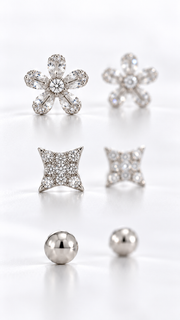 Five Petal Flower, Star Ball Stud Earrings Set – 3 Pairs - Aaryahi Silver jewellery product photo