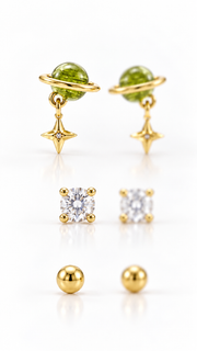 Green Planet Star, Solitaire Ball Earrings Set - Aaryahi Silver jewellery product photo