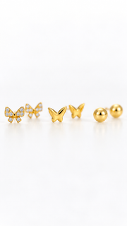 Butterfly & Ball Stud Earrings Set of 3 Pairsated - Aaryahi Silver jewellery product photo
