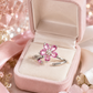 Pink Floral Pear-Cut Adjustable Open Ring