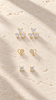 Three Heart Open Heart Solitaire Stud Earrings Set - Aaryahi Silver jewellery product photo