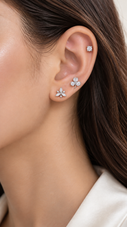 Marquise Floral Cluster, Three Leaf Clover Solitaire Stud Earrings Set – 3 Pairs - Aaryahi Silver jewellery product photo
