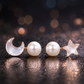 Rose Gold Moon & Star Pearl Stud Earrings