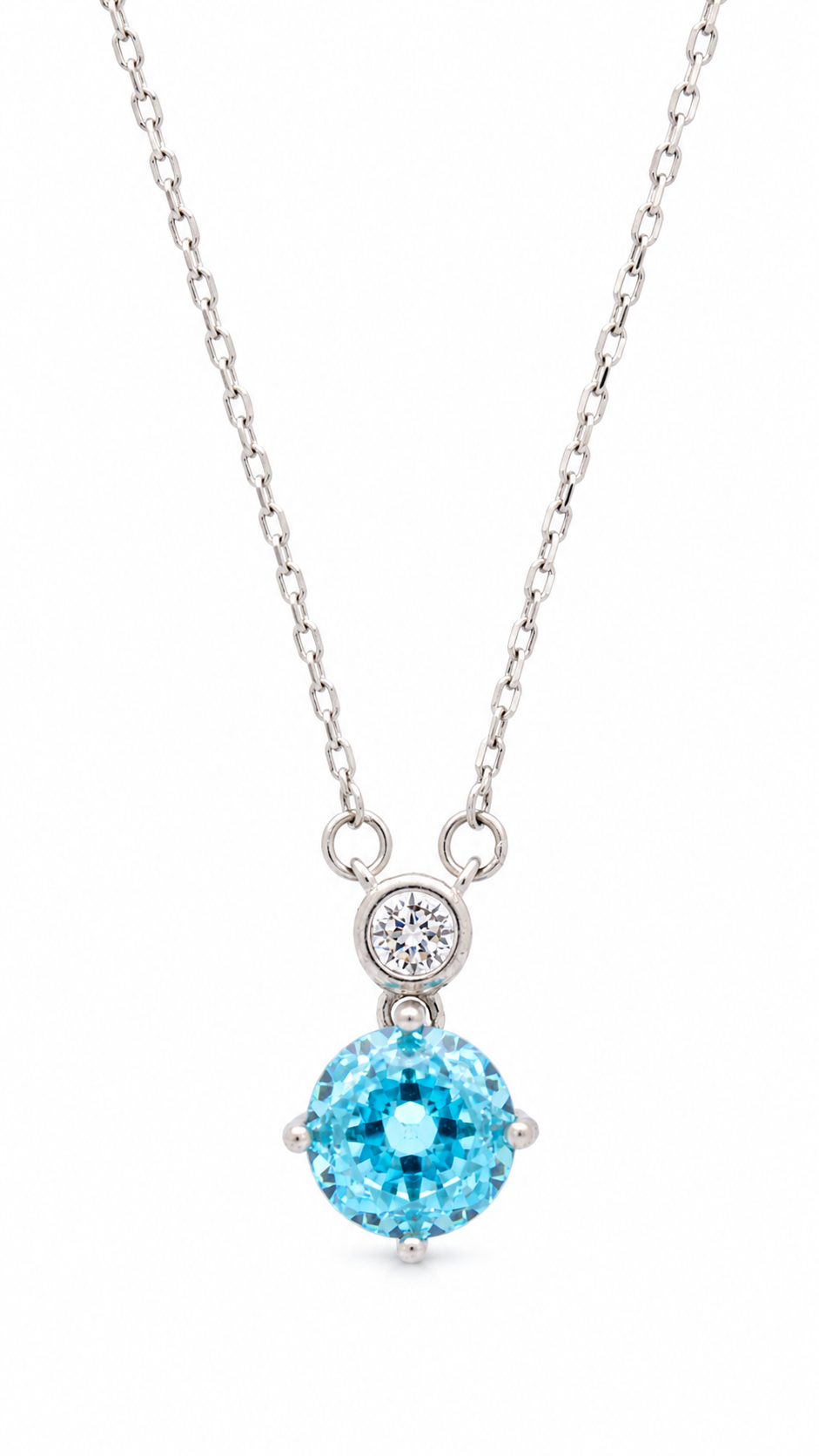 Elegant 925 Sterling Silver Blue Round-Cut CZ Drop Pendant Necklace for Women