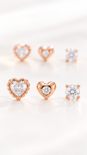 Heart Halo, Heart & Solitaire Stud Earrings Set - Aaryahi Silver jewellery product photo