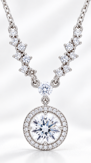 CZ Halo Round Pendant Necklace - Aaryahi Silver jewellery product photo