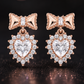Rose Gold Bow Heart Halo CZ Drop Stud Earrings