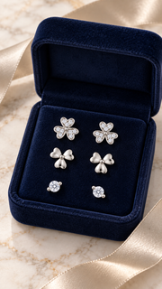 Clover, Plain Clover Solitaire Stud Earrings Set - Aaryahi Silver jewellery product photo