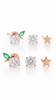 Green Leaf, Solitaire & Star Stud Earrings Set - Aaryahi Silver jewellery product photo