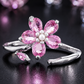 Pink Floral Pear-Cut Adjustable Open Ring