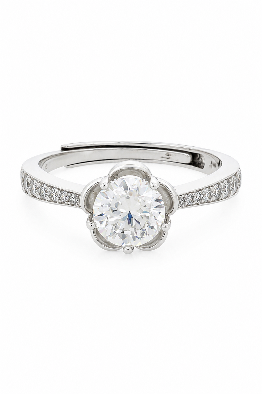 Round Solitaire Flower Ring
