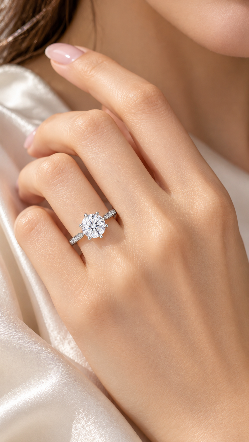 Silver CZ Round Solitaire Pavé Adjustable Ring